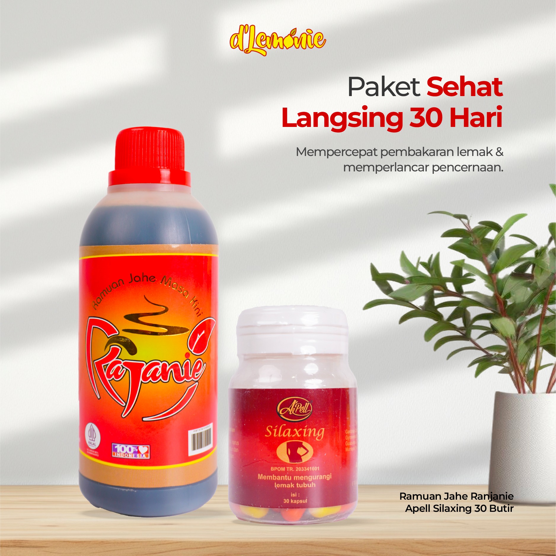 Dlemonie – Paket Sehat Langsing 30 Hari – Apell Silaxing + Rajanie Jahe – Bundling Herbal Alami