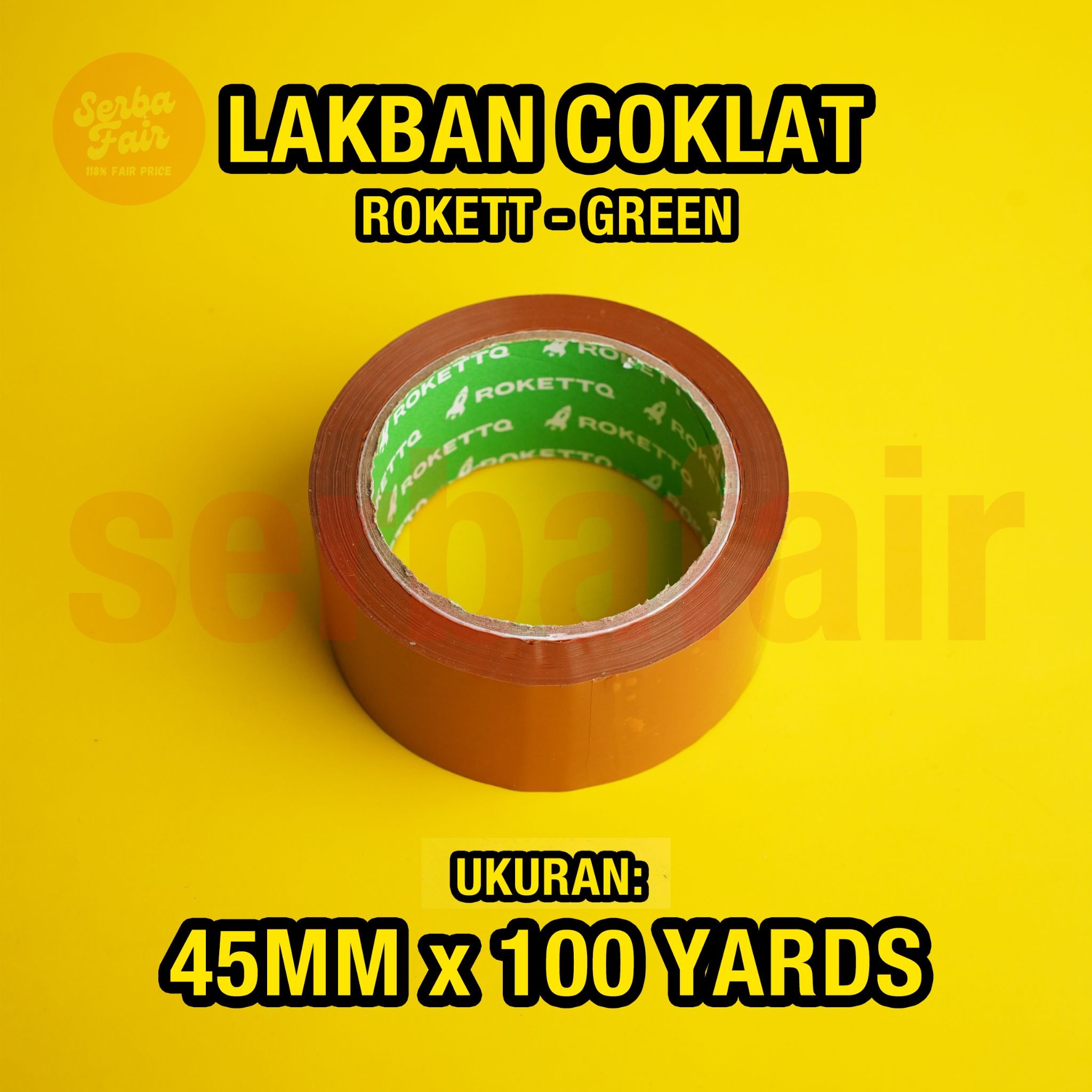 Lakban Bening Coklat ROKETT GREEN CORE 2 Inch (45mm) 100 Yards ECO TERMURAH