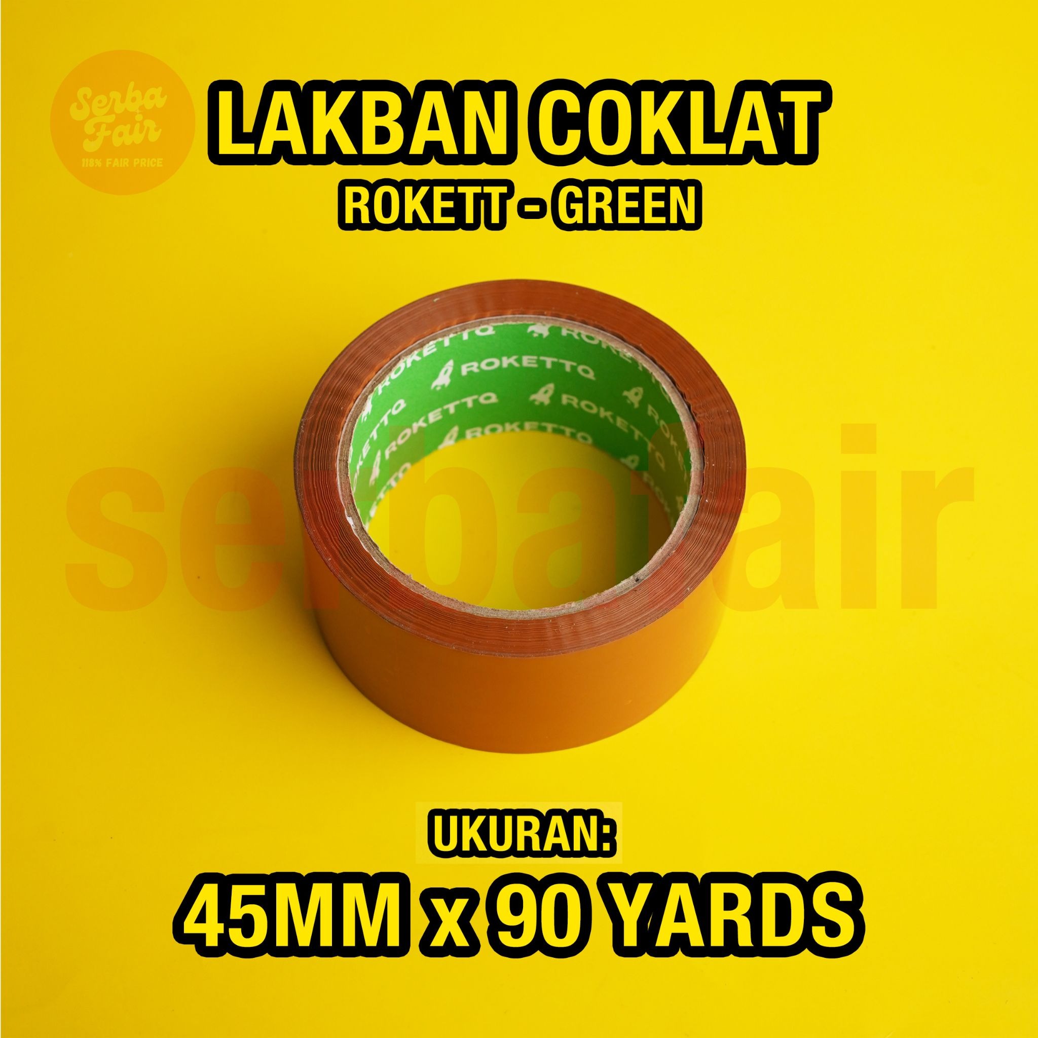 Lakban Bening Coklat ROKETT GREEN CORE  2 Inch (45mm) 90 Yards ECO TERMURAH