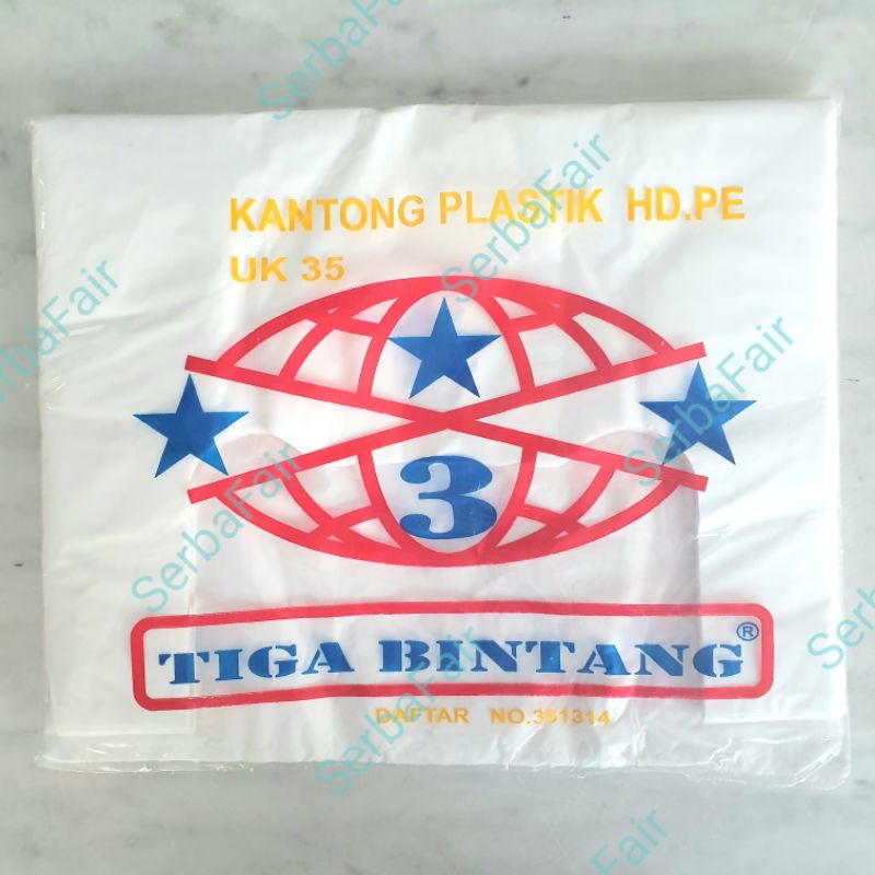 Kantong Plastik Kresek uk35 (35x55CM) TIGA BINTANG ISI 50 LEMBAR BANYAK MURAH