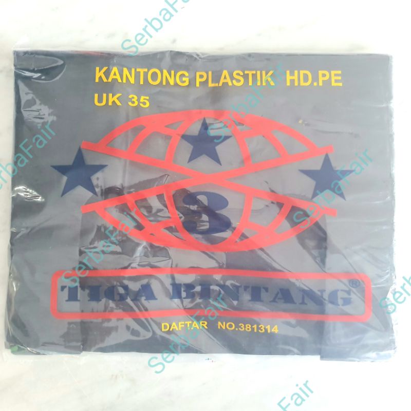 Kantong Plastik Kresek uk35 (35x55CM) TIGA BINTANG ISI 50 LEMBAR BANYAK MURAH