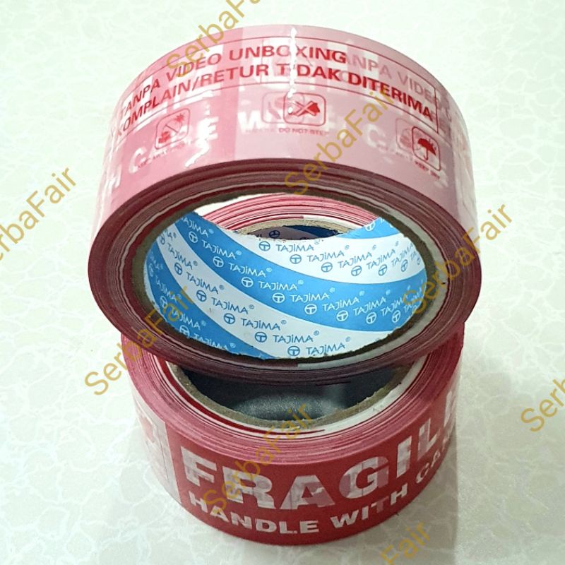 Lakban Fragile Unboxing Tajima 90YARDS Merah Putih Online Shop