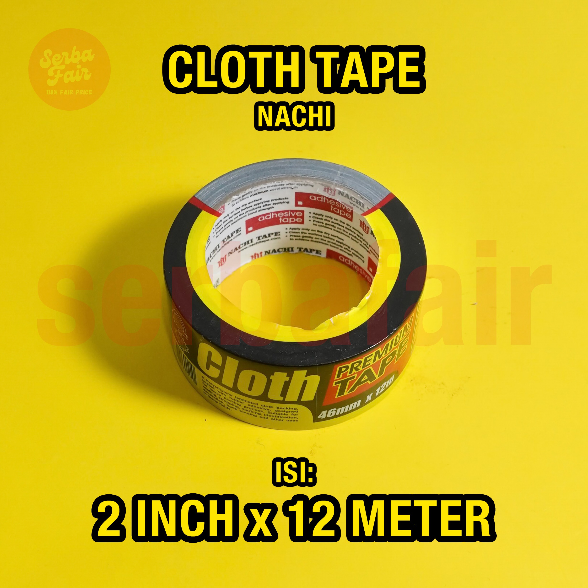 Lakban Kain Hitam Nachi 2 Inch x 12 meter / Cloth Tape 46mm x 12 mtr