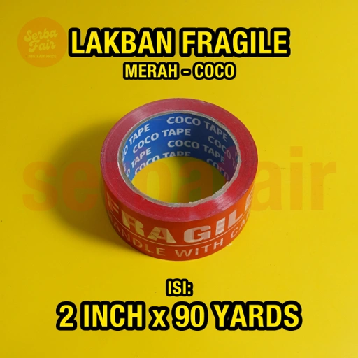 Image of Lakban Fragile Merah / Putih Coco 2Inch (48mm) 90Yards 2bahasa LENGKAP
