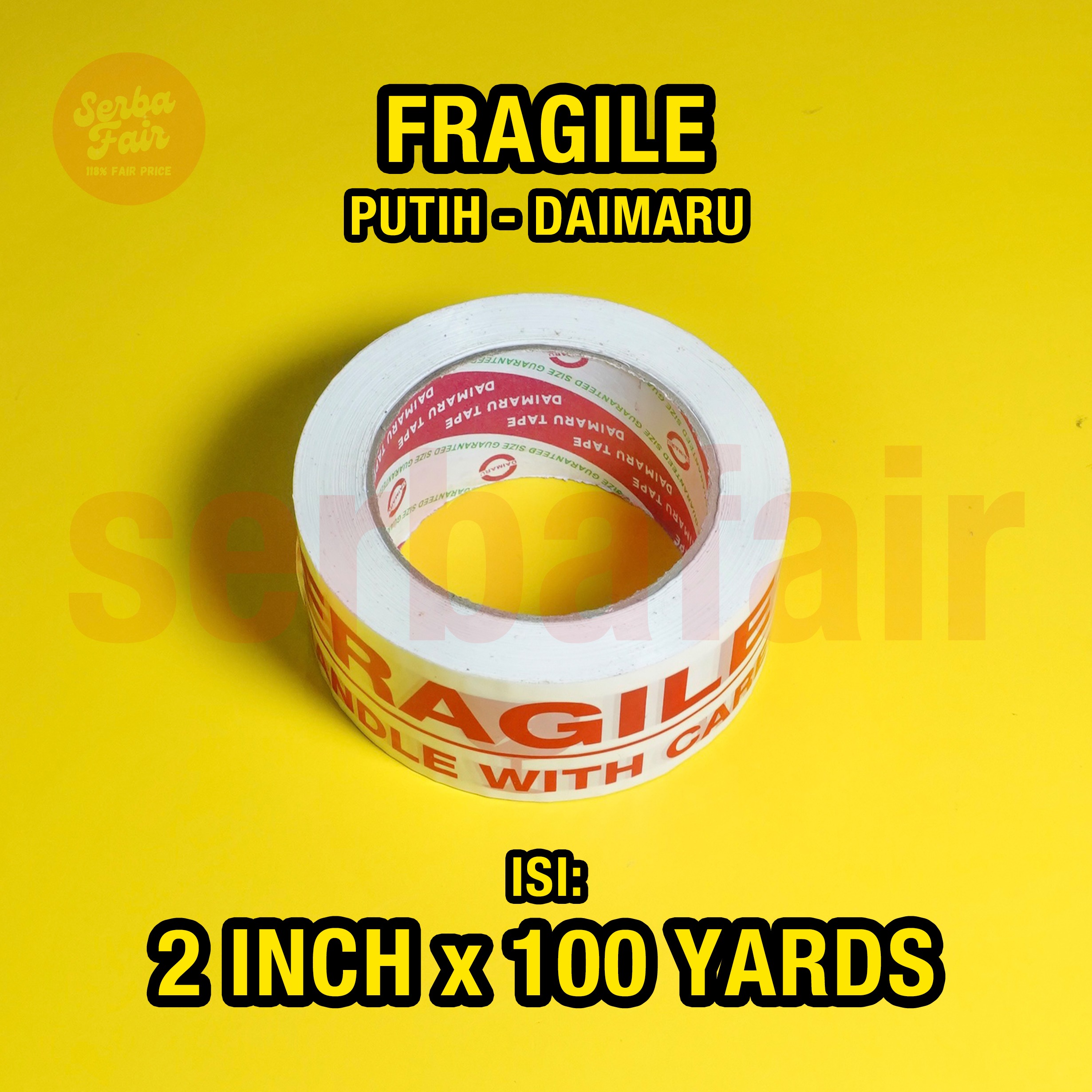 Lakban Fragile Puti/ MerahDaimaru 48mm 2 inch 100meter panjang berkualitas