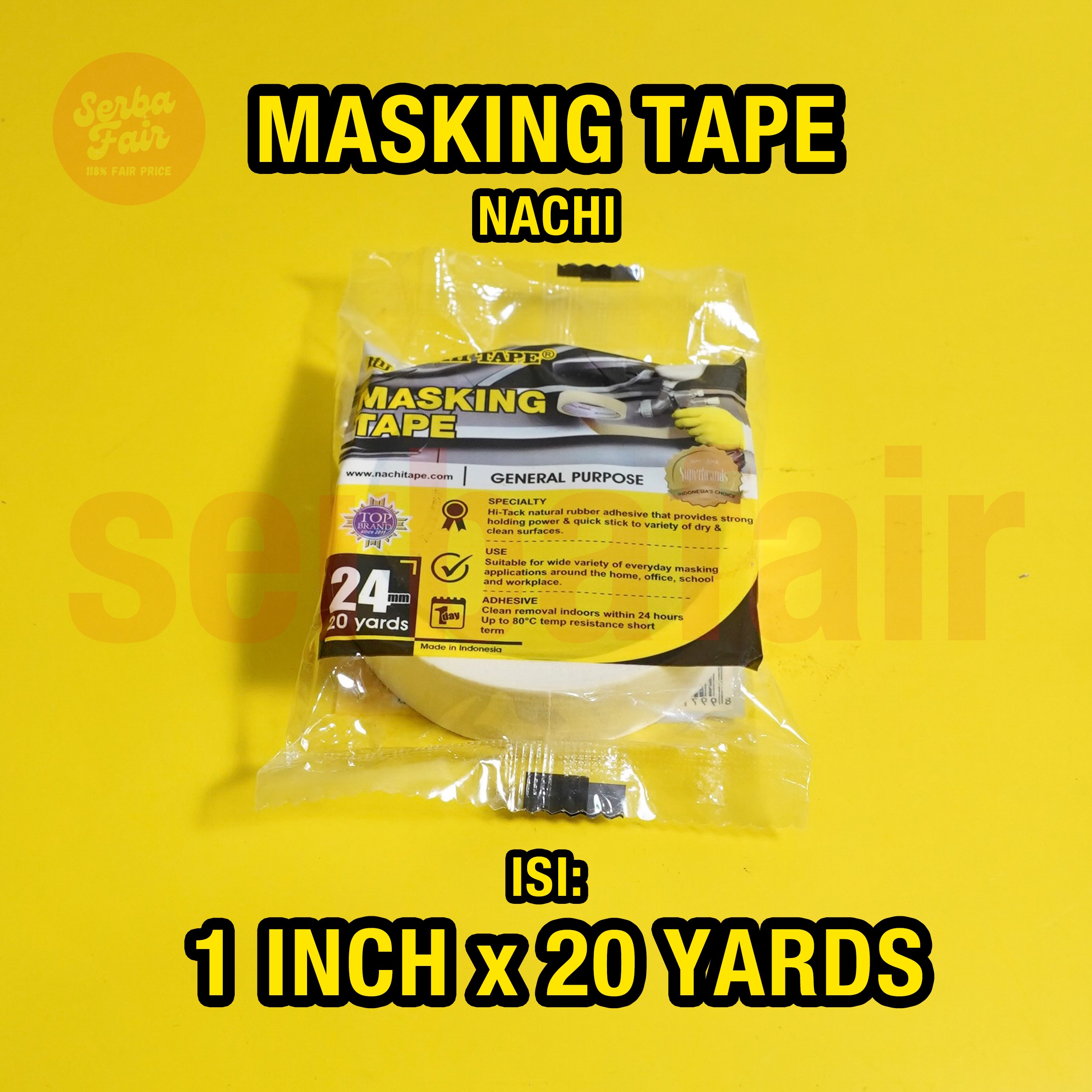Masking Tape Nachi 24mm 1inch 20yard Lakban Kertas