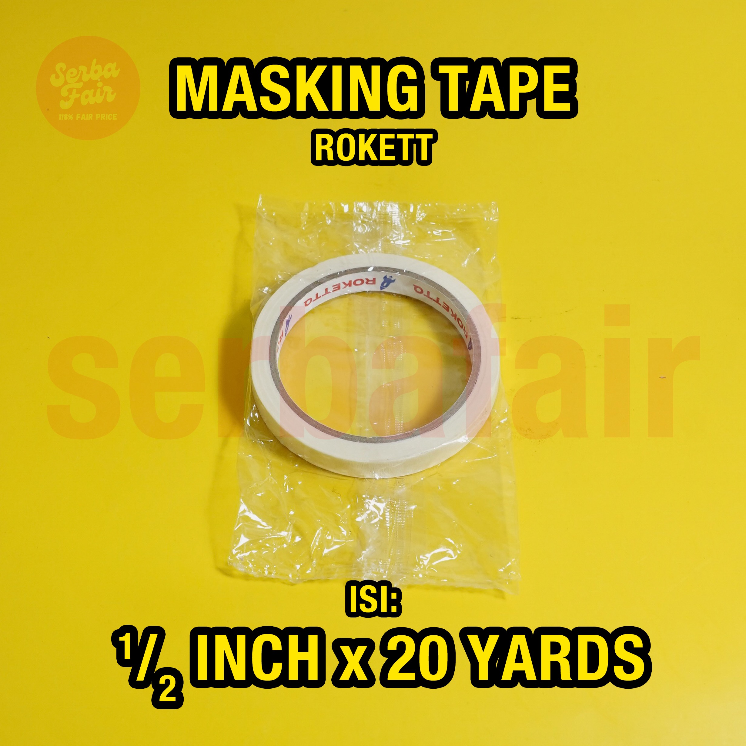 Masking Tape ROKETT 1/2 Inch (12mm) x 20 Yards / Lakban Kertas TOP TERMURAH