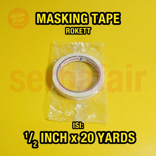 Image of Masking Tape ROKETT 1/2 Inch (12mm) x 20 Yards / Lakban Kertas TOP TERMURAH