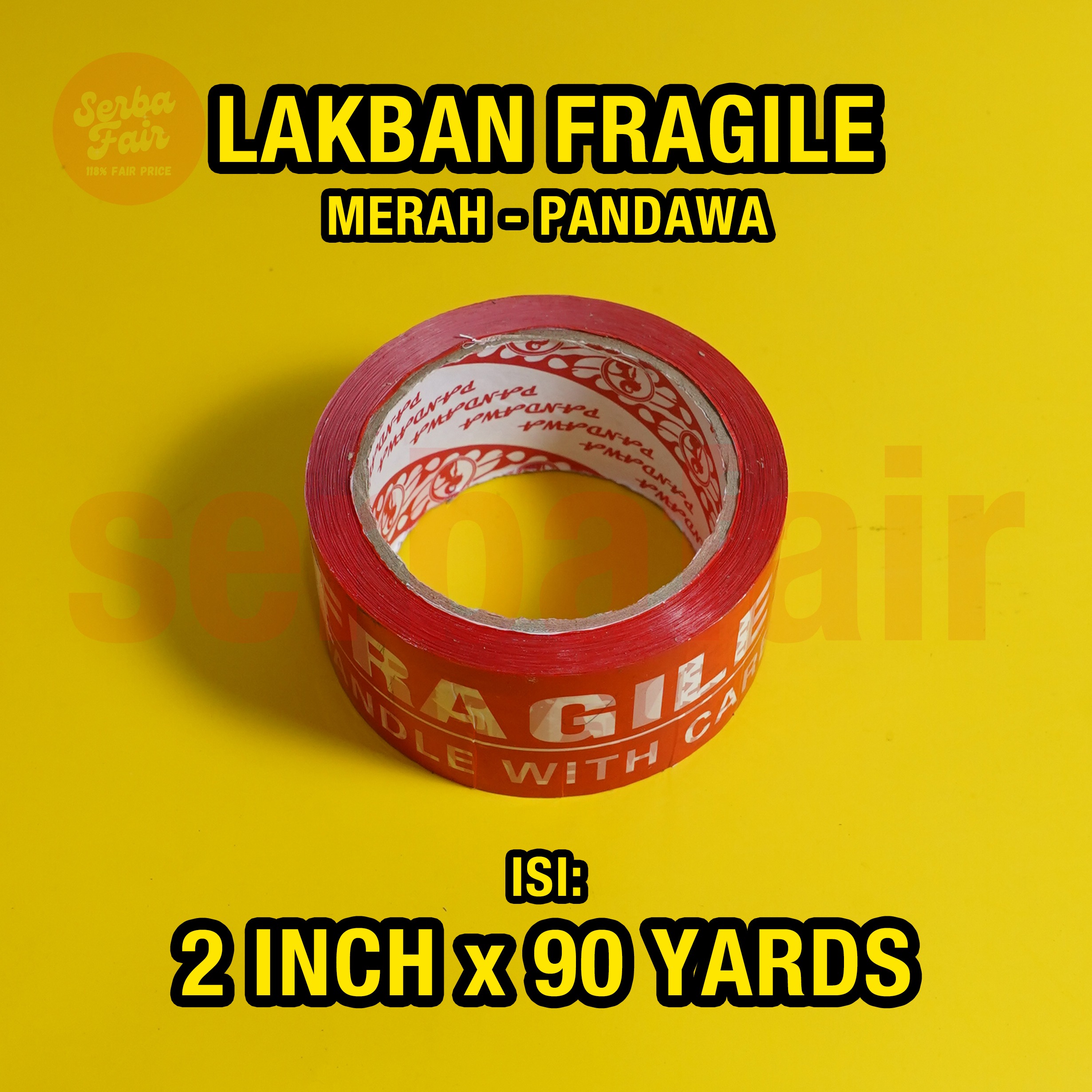Lakban Fragile 2 Inch 90 Yards PANDAWA Ecos / Solasi Jangan Dibanting Termurah Berkualitas