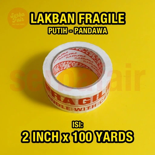Image of Lakban Fragile Merah / Putih Pandawa 2 Inch (48mm) 100 Yards Eco MURAH