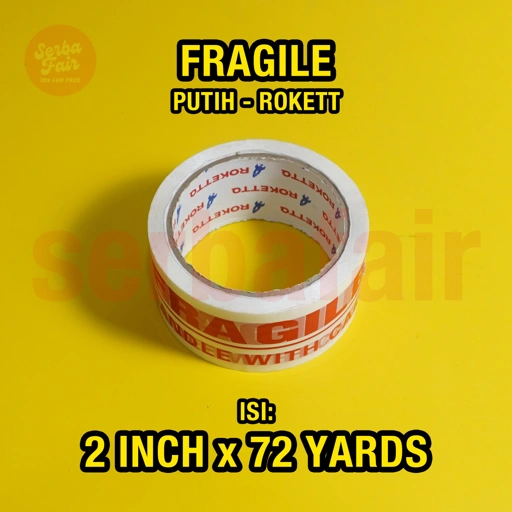 Image of Lakban Fragile Merah / Putih ROKETT 2 Inch (48mm) 72 Yards Ecos 2 Bahasa Lengkap TOP TERMURAH
