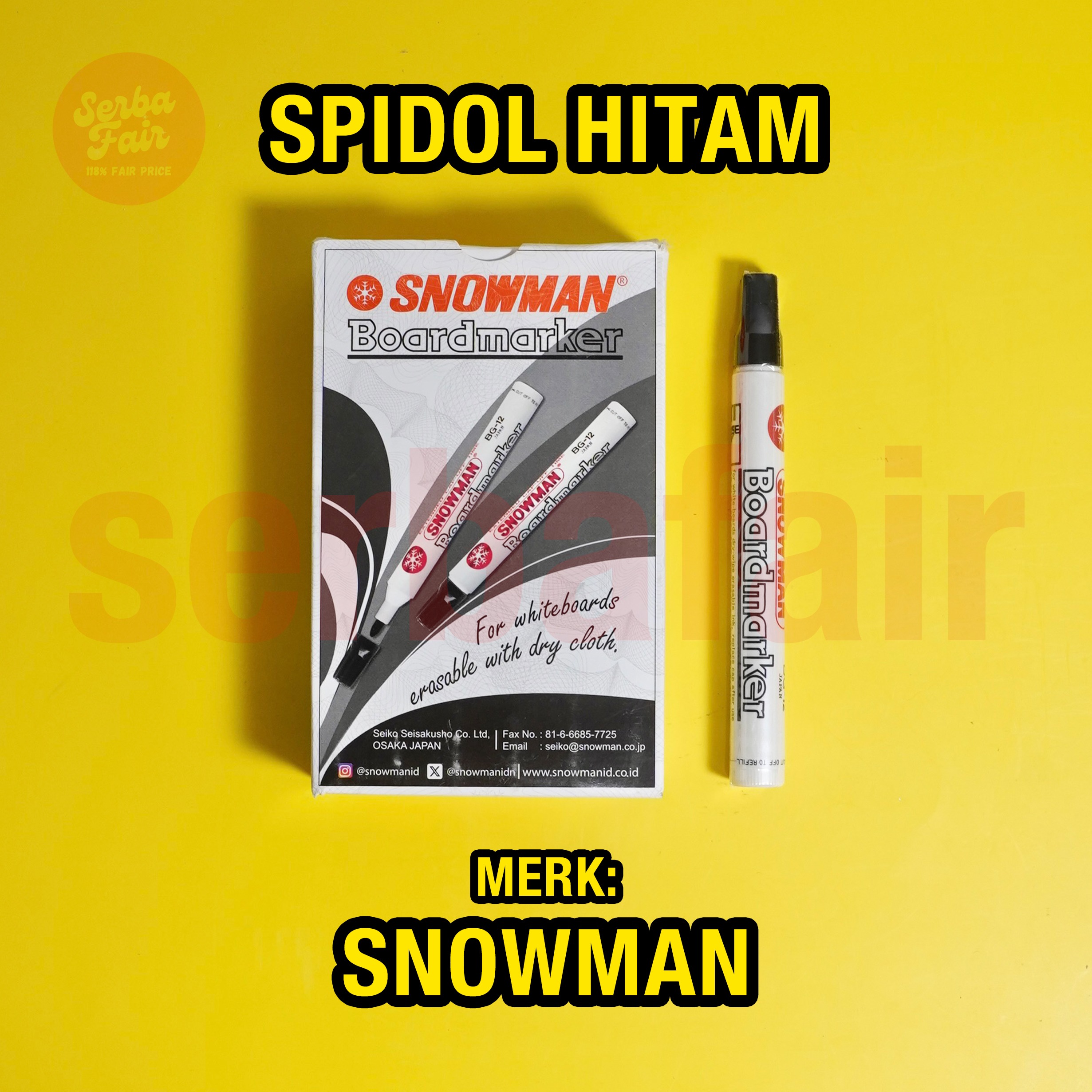 Spidol Snowman White Board Hitam Berkualitas Non Permanent Bisa Hapus