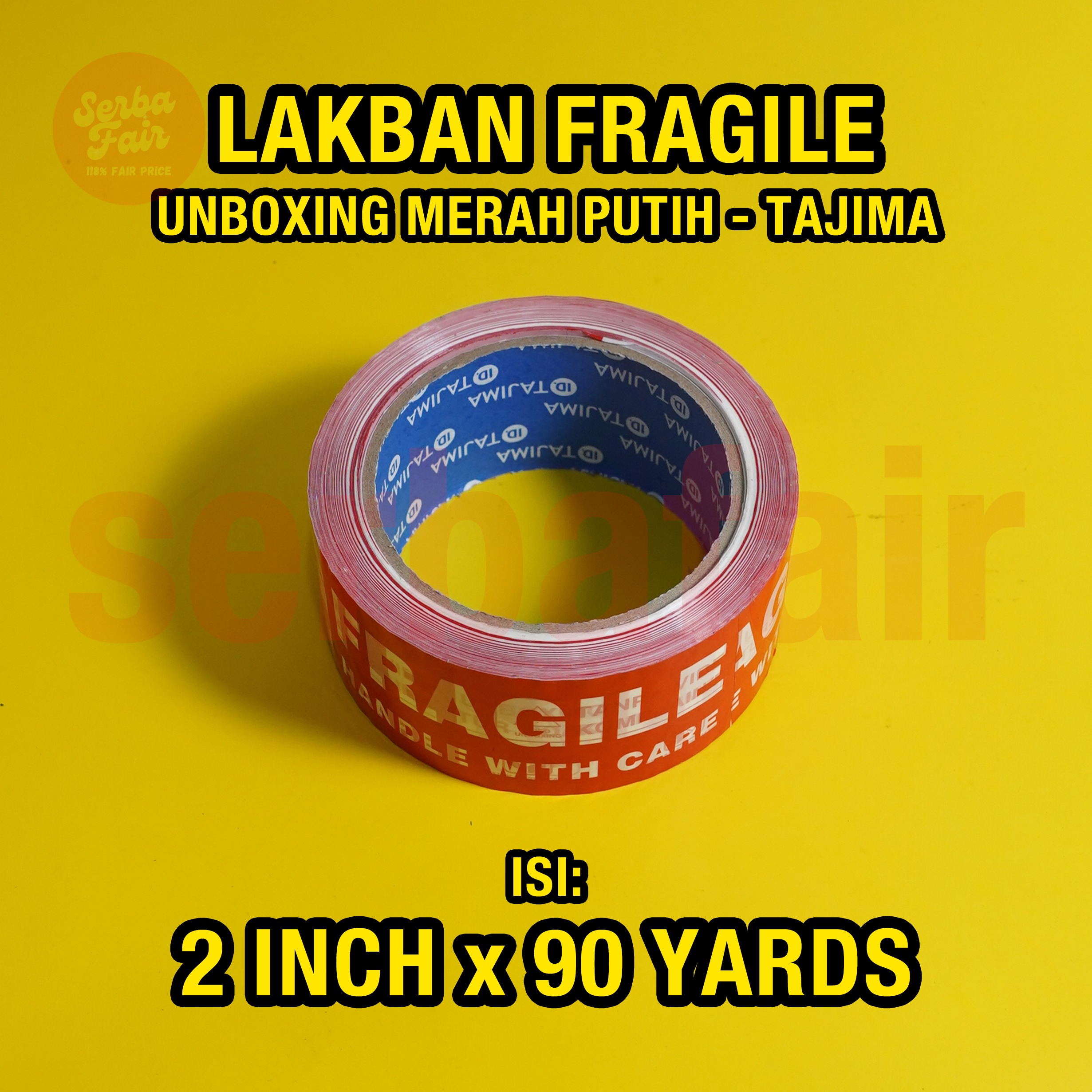 Lakban Fragile Unboxing Tajima 90YARDS Merah Putih Online Shop