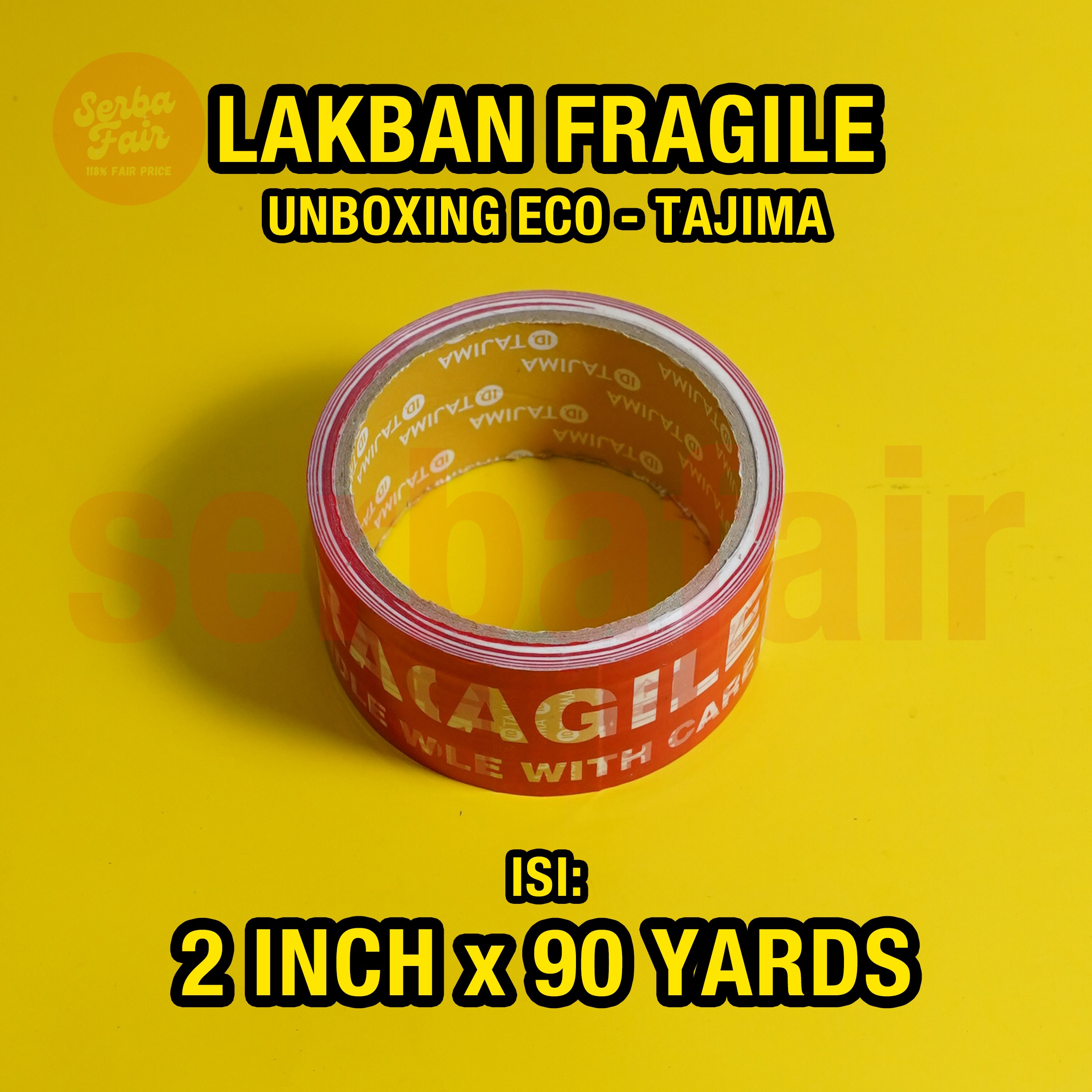 Lakban Fragile Unboxing ECO Tajima Yellow Core PRAKTIS MURAH