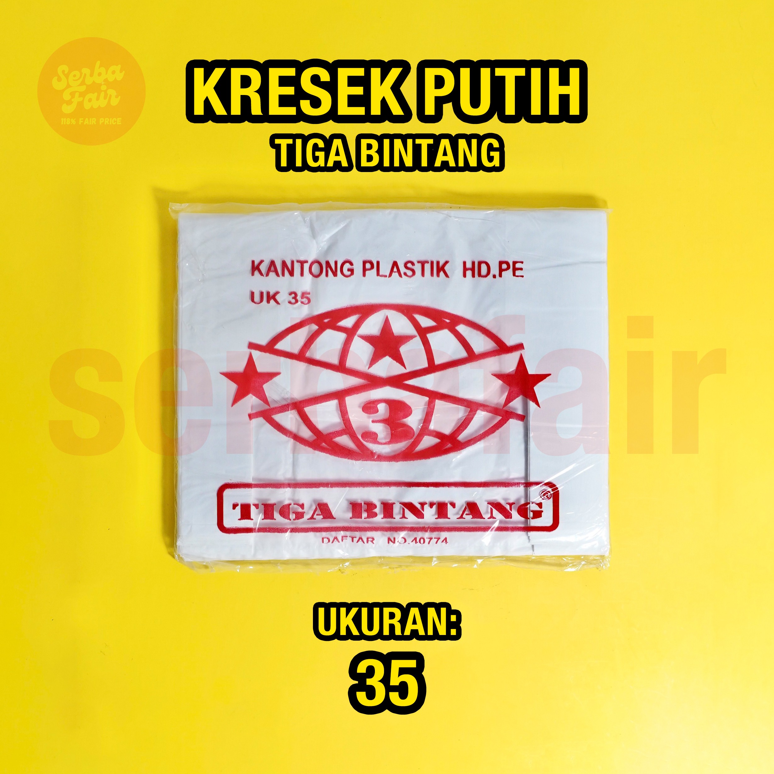 Kantong Plastik Kresek uk35 (35x55CM) TIGA BINTANG ISI 50 LEMBAR BANYAK MURAH