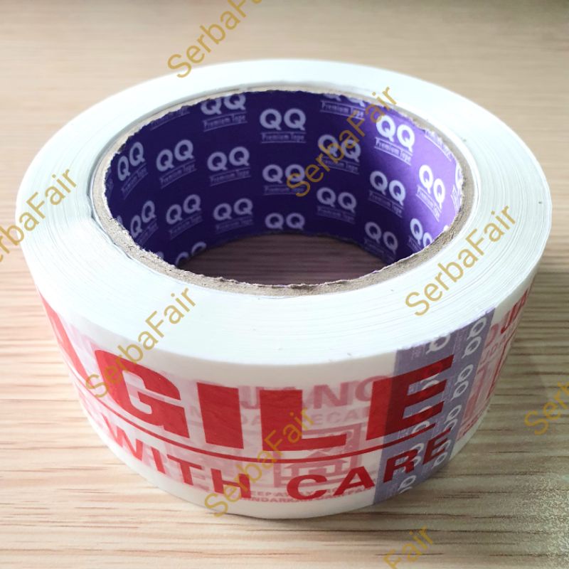 Lakban Fragile QQ Jangan Dibanting Merah / Putih 100Meter FULL Tebal Murah Ekonomis