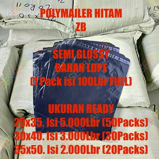 Image of Polymailer Hitam ZB / Plastik Packing Online / Kualitas Medium / Harga Per Bal TERMURAH Se INDONESIA