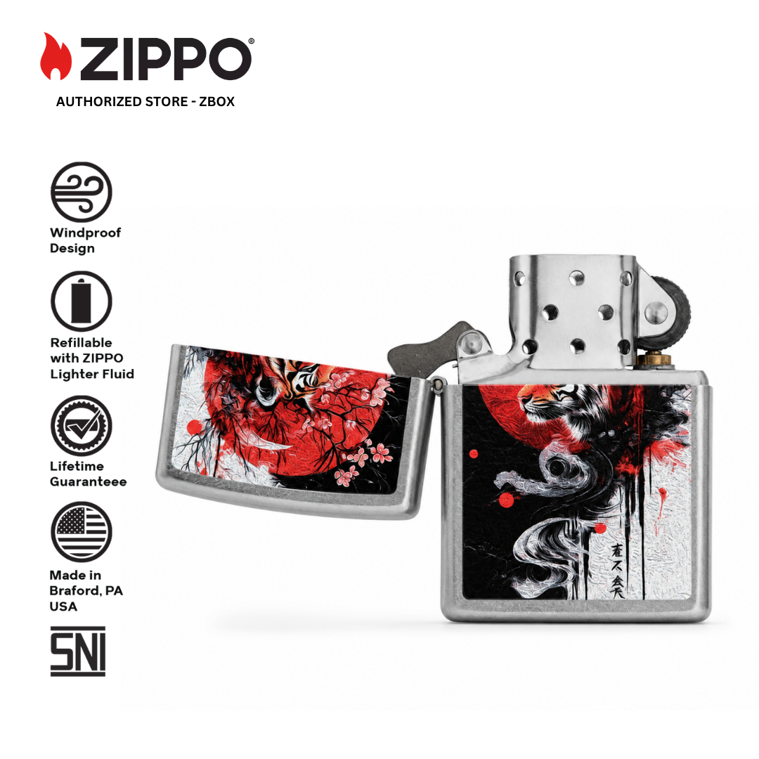 47439-ZIPPO Asian Tiger, Street Chrome with Colour Image
