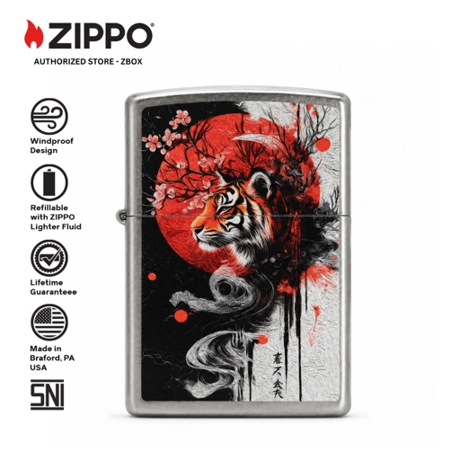 47439-ZIPPO Asian Tiger, Street Chrome with Colour Image