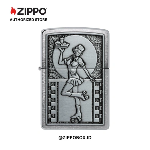 Image of 48904 Zippo Rolling Waitress w/Emblem -Brushed Chrome, Emblem Attached