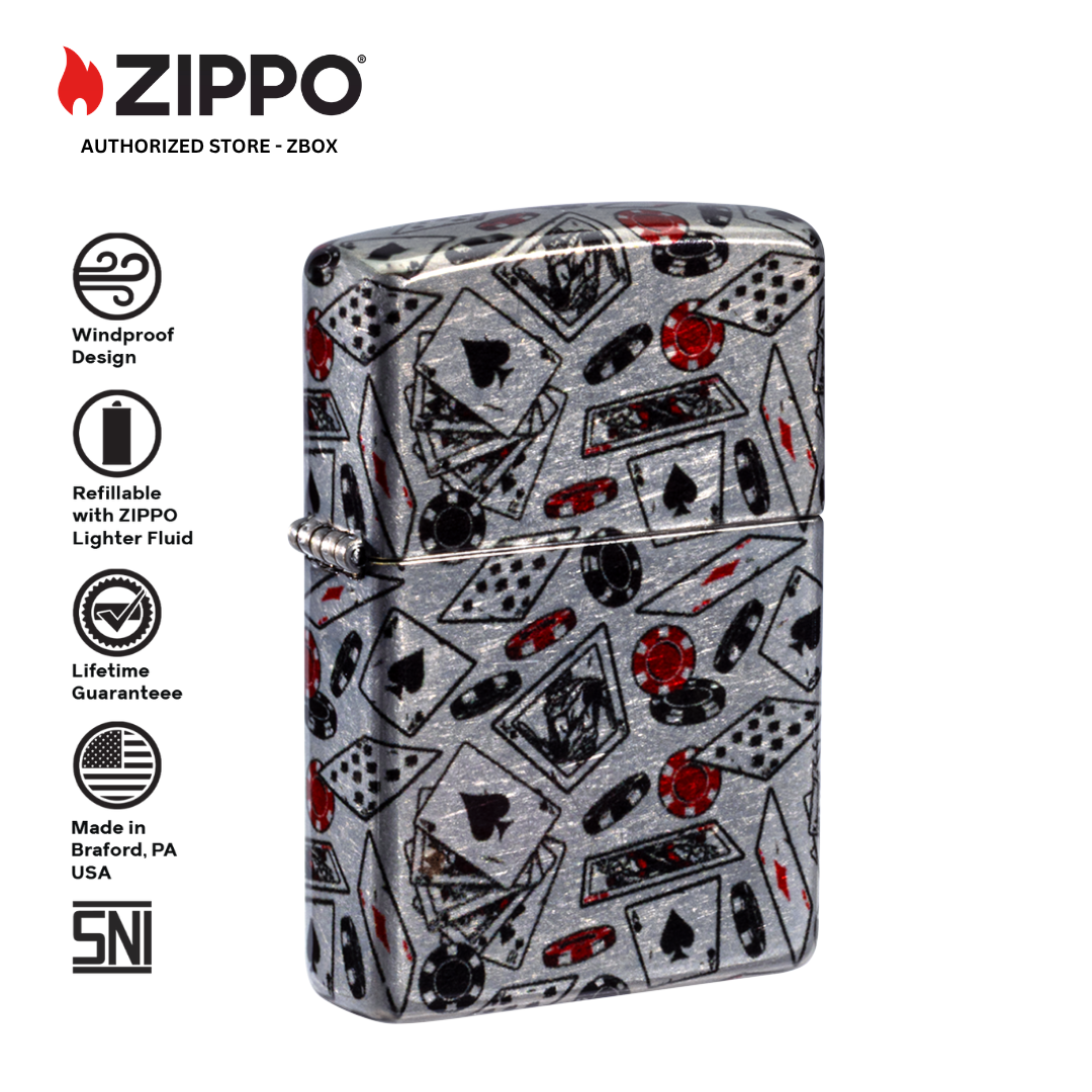 47157 - ZIPPO Let the Chips Fall Design Tumbled Chrome