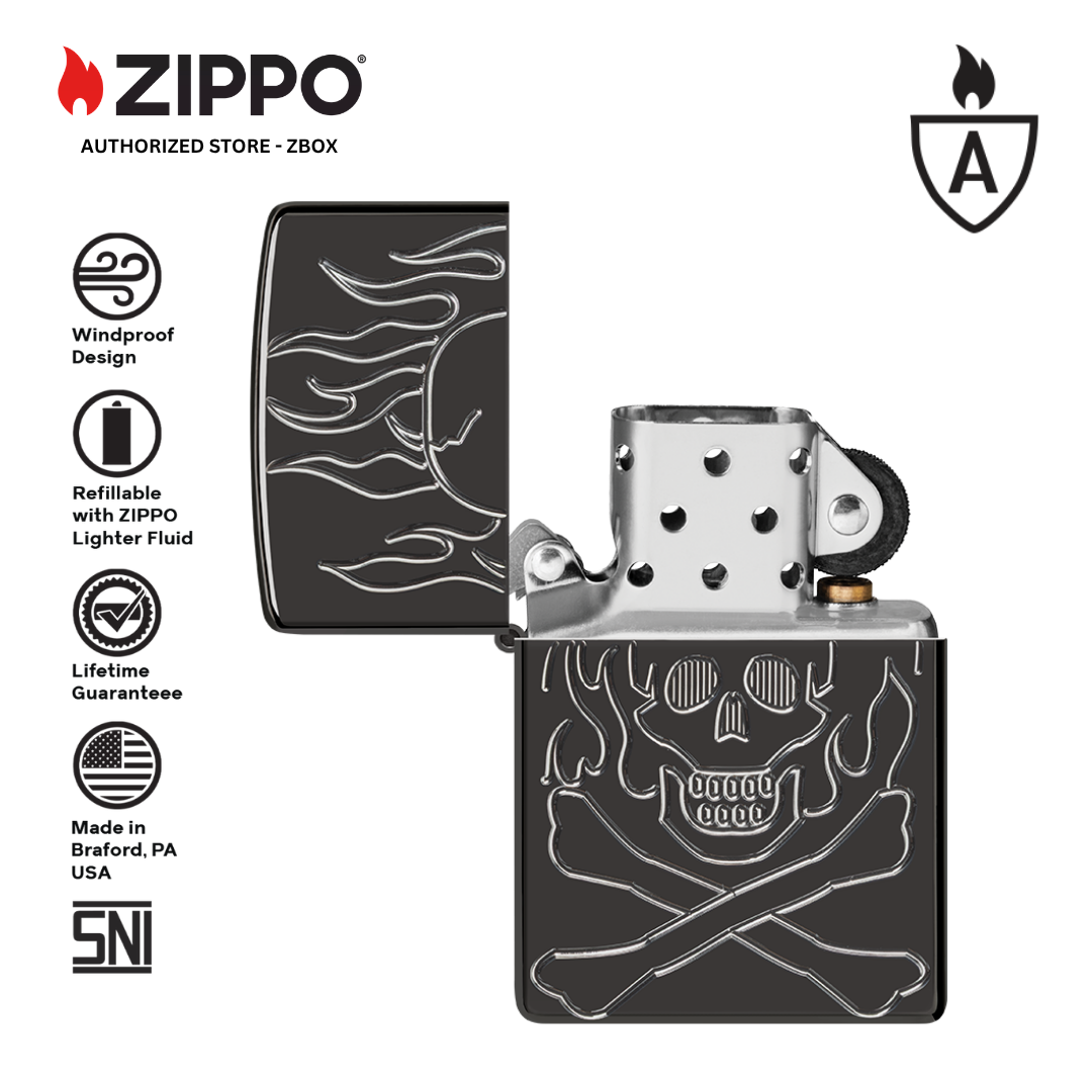 46930 - ZIPPO Flaming Skull Design Armor High Polish Black