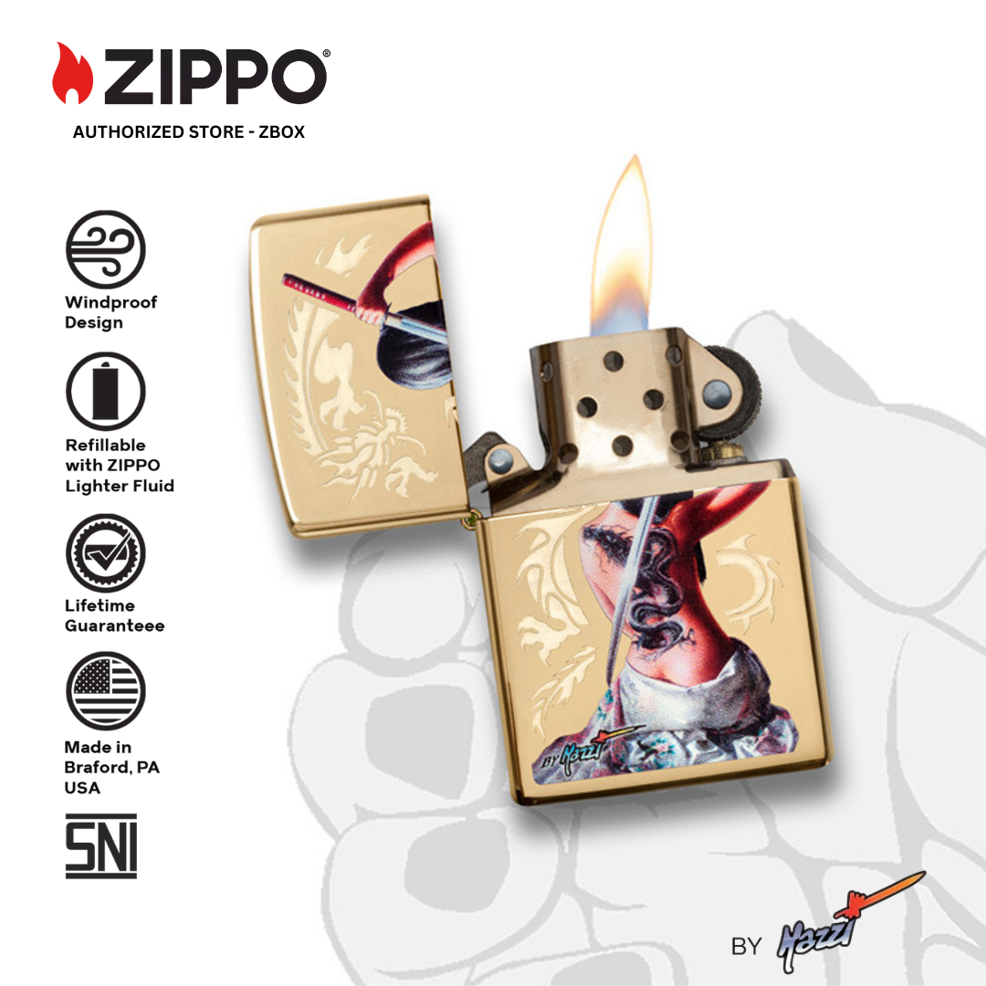 29668 - ZIPPO® Mazzi® Dragon Warrior Design - High Polish Brass Lustre etch & Colour Image