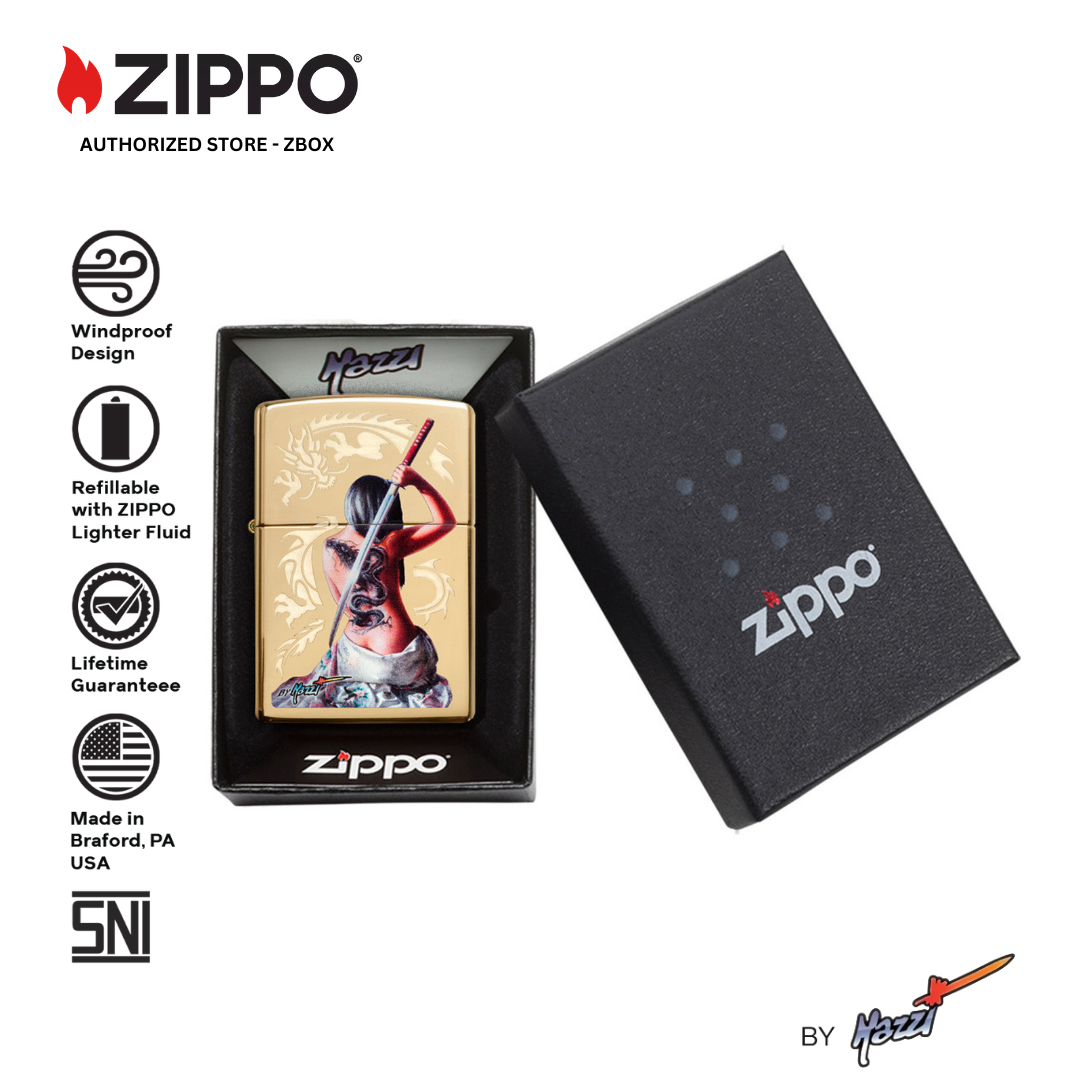 29668 - ZIPPO® Mazzi® Dragon Warrior Design - High Polish Brass Lustre etch & Colour Image