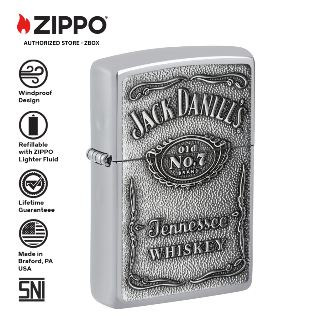 250.JD.427 - Zippo Jack Daniel's Classic Emblem Chrome Original Windproof Lighter