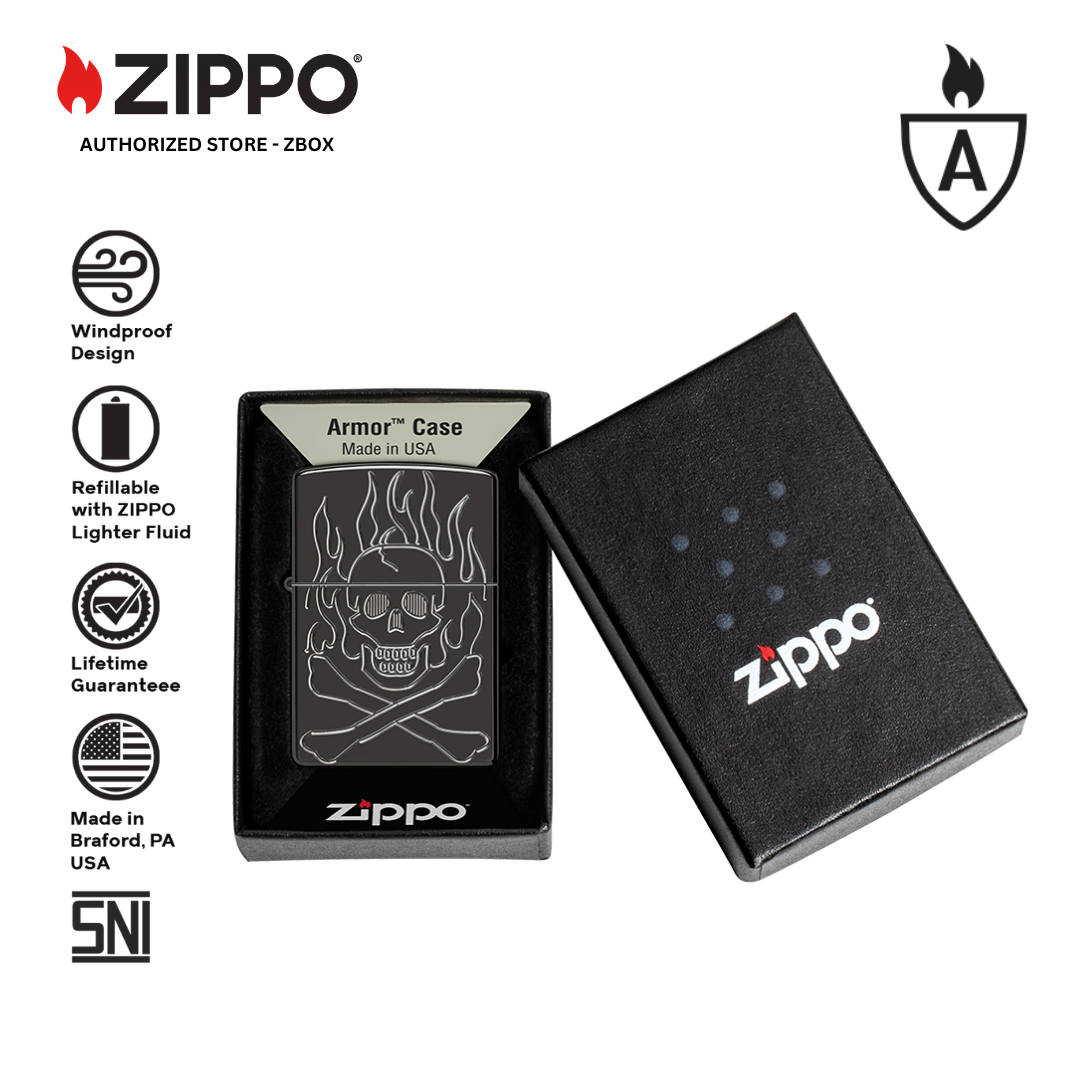 46930 - ZIPPO Flaming Skull Design Armor High Polish Black
