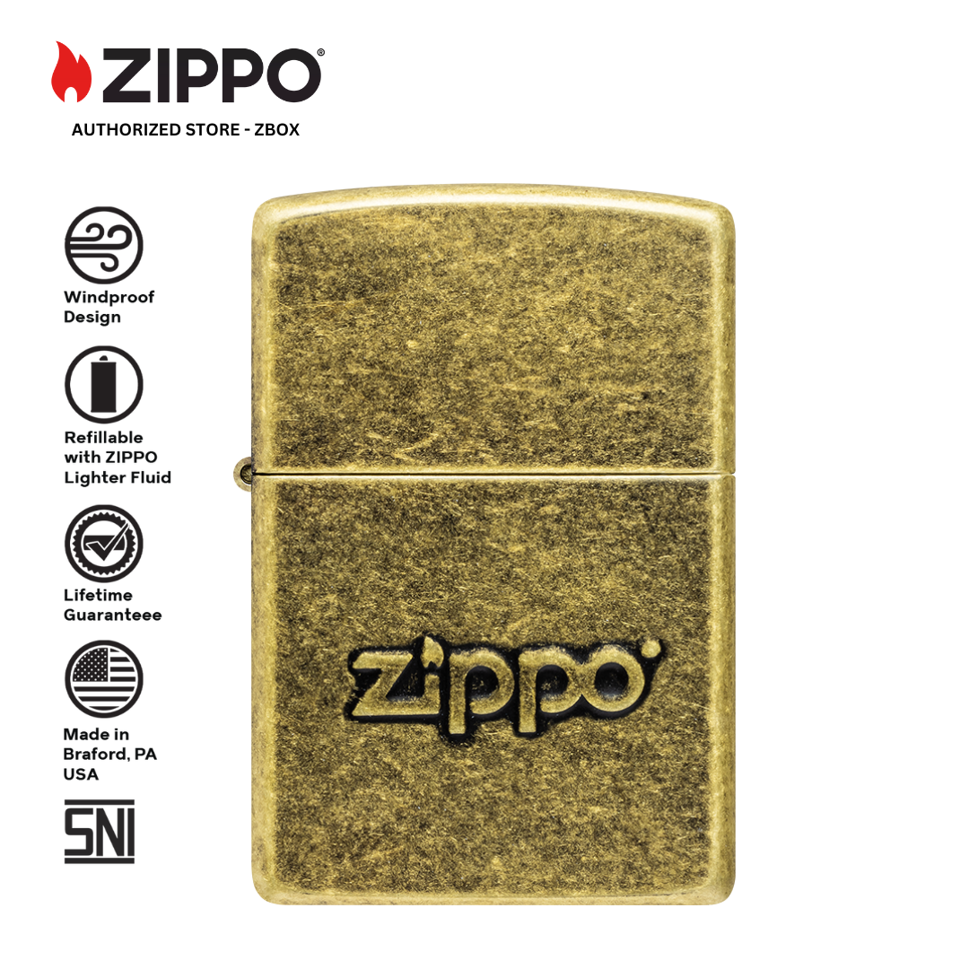 ZIPPO Original 28994 Antique Stamp - Antique Brass with stamped Zippo logo - Korek Api Windproof USA