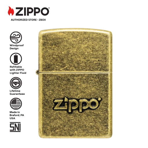 Image of ZIPPO Original 28994 Antique Stamp - Antique Brass with stamped Zippo logo - Korek Api Windproof USA