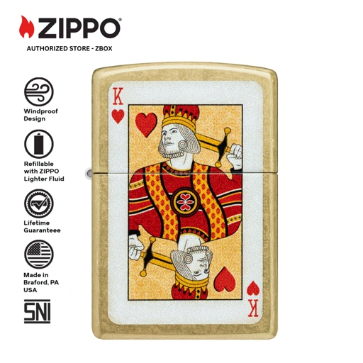 Image of ZIPPO® Classic Street Brass Lighter with Colour Image - King of Hearts Design