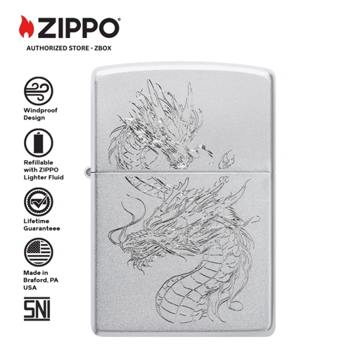 Image of ZIPPO® Dragon - Classic Satin Chrome Lighter with Auto Engraving