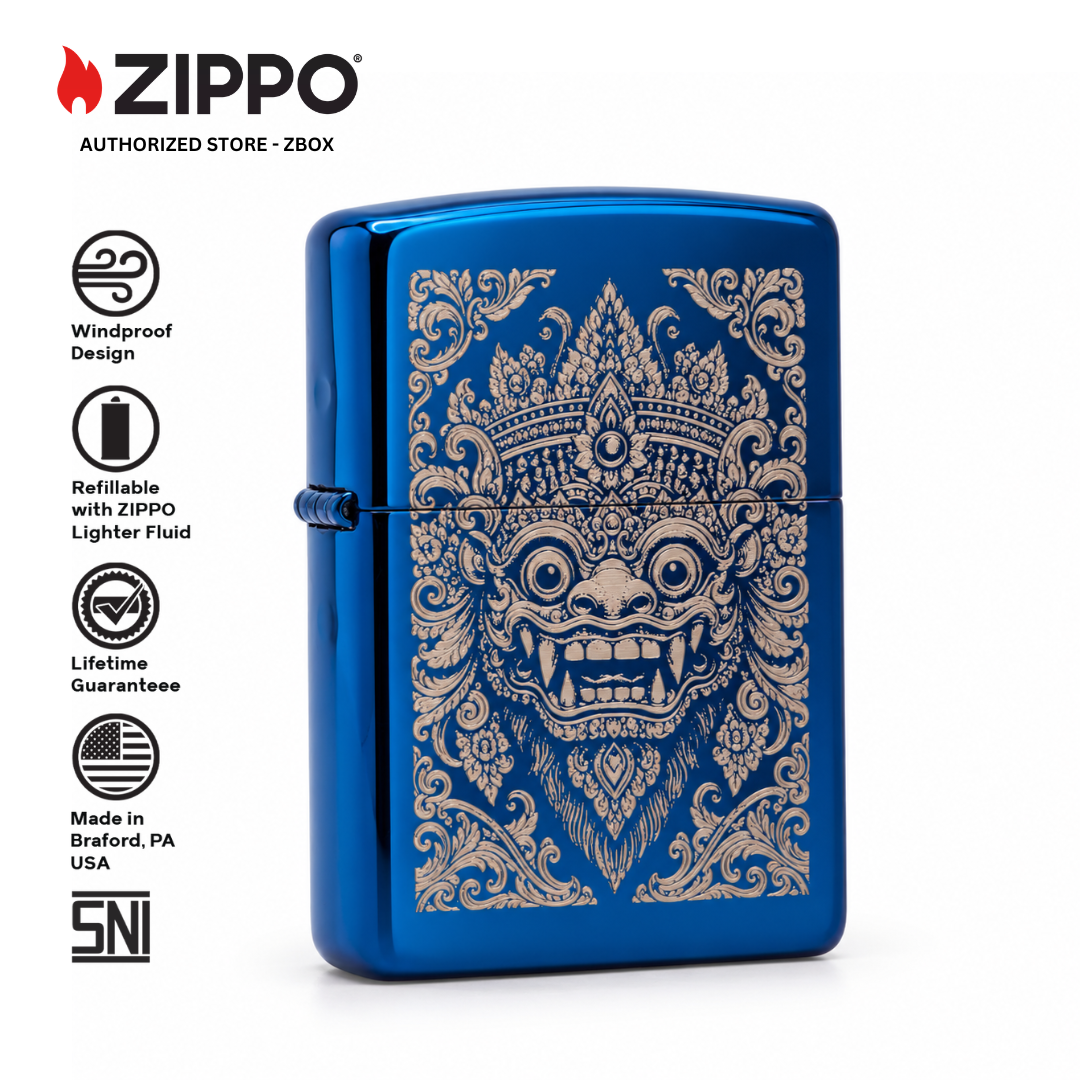 ZI-20446-01 – ZIPPO Bali Barong, High Polish Blue with Laser Engraving