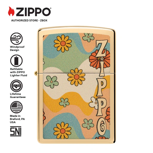 Image of ZIPPO® Flower Power - High Polish Brass with Colour Image