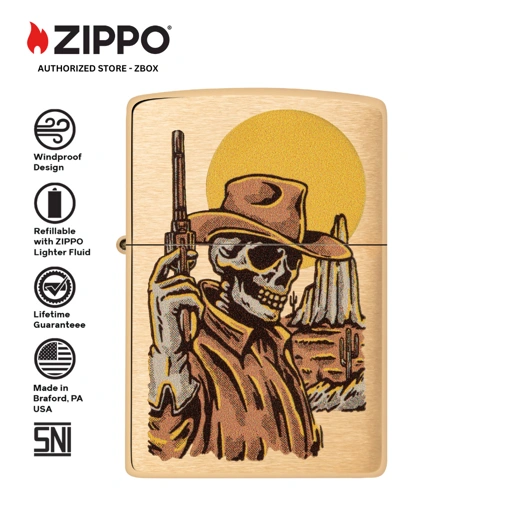 Image of ZIPPO® Cowboy Skull Design - Brushed Brass with Color Image
