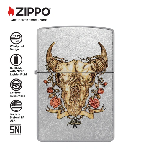 Image of ZIPPO® Rick Rietveld Floral Bull Skull