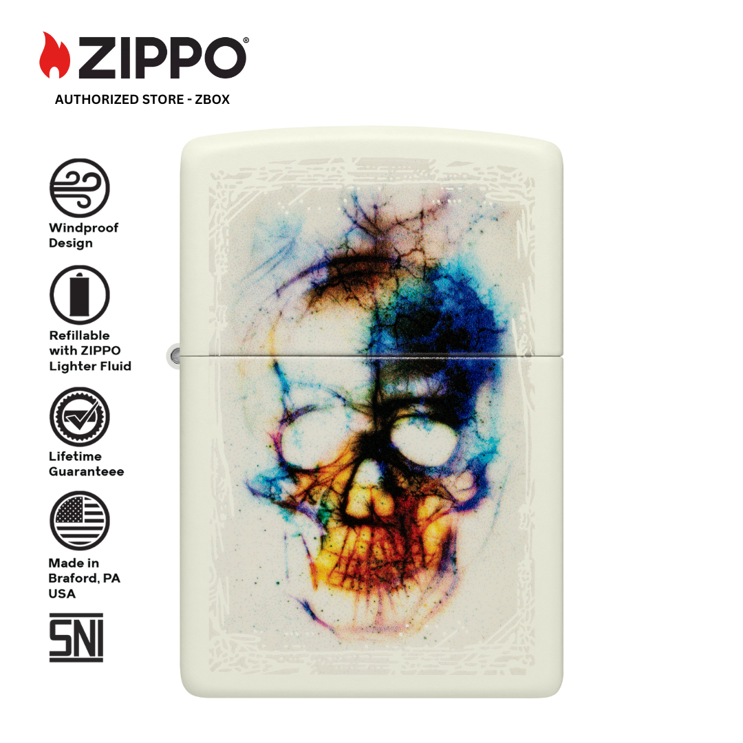 48563 - ZIPPO® Skull Print Glow in The Dark - White Matte