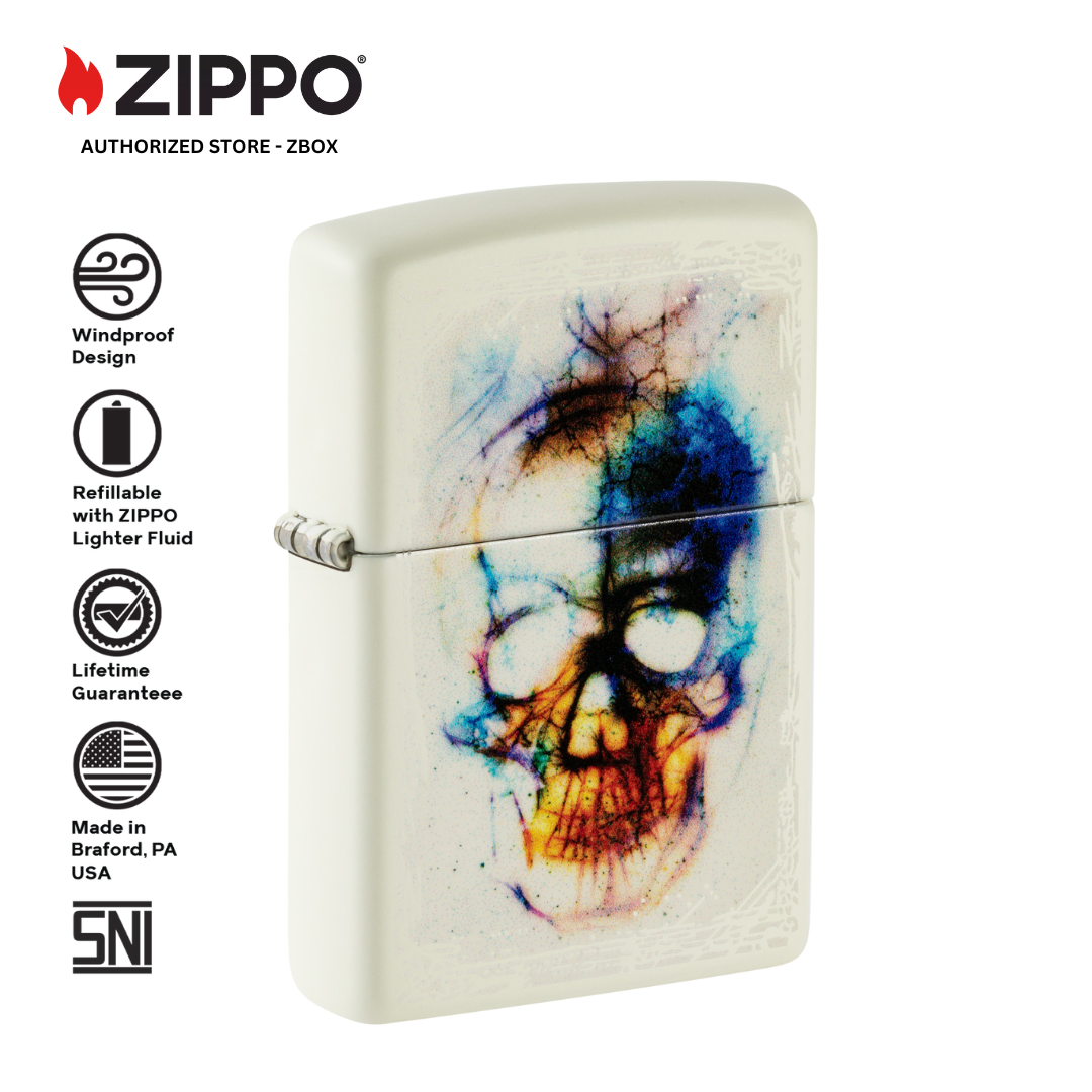 48563 - ZIPPO® Skull Print Glow in The Dark - White Matte