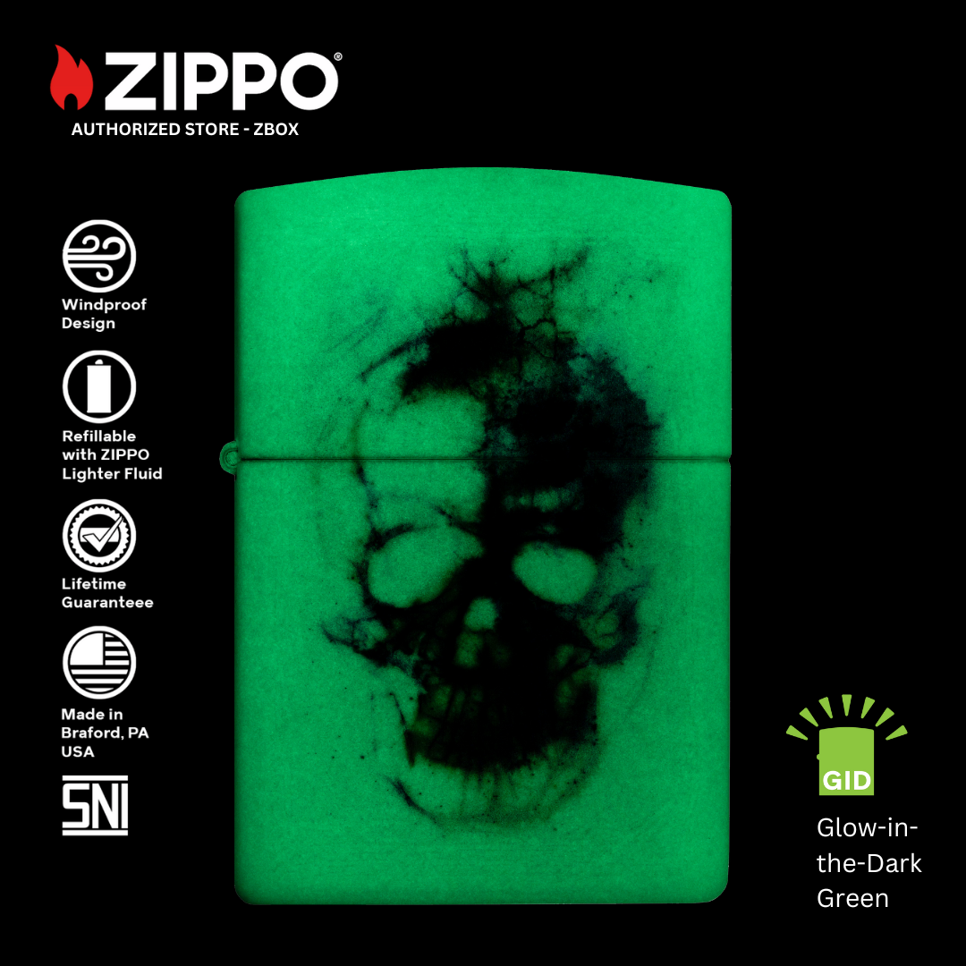 48563 - ZIPPO® Skull Print Glow in The Dark - White Matte