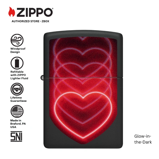Image of  ZIPPO® Hearts Design - Black Matte with Black Light Colour Image
