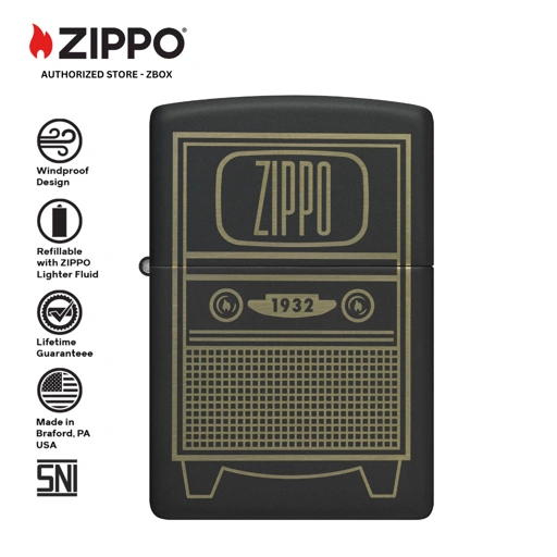 Image of ZIPPO® Vintage TV Design - Black Matte with Laser Engraved