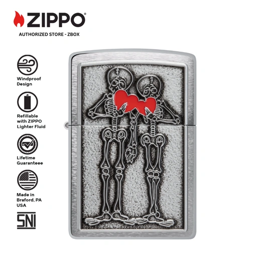 Image of ZIPPO® Couple Love - Brushed Chrome with Emblem Attached