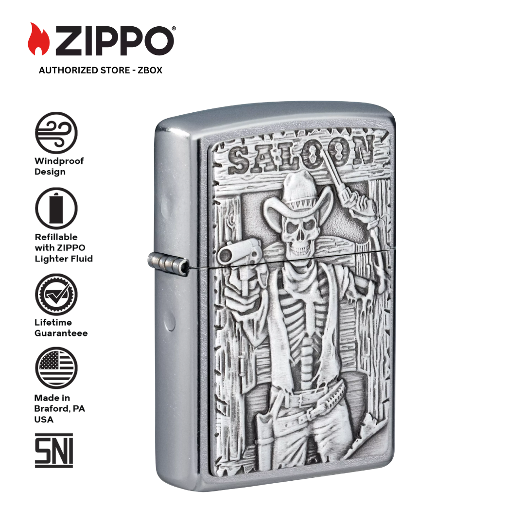 49298 - ZIPPO® Saloon Skull - Street Chrome, Emblem Attached