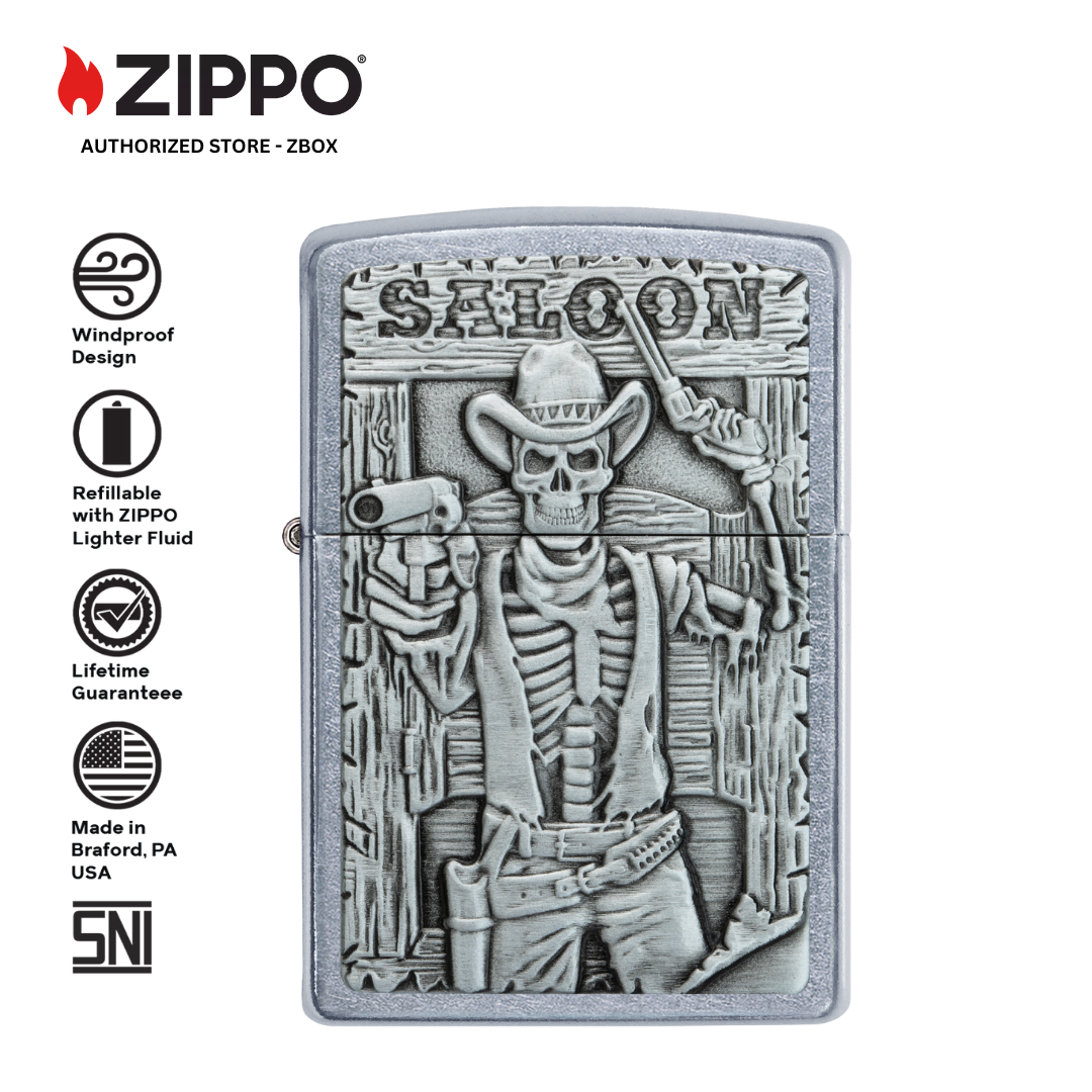 49298 - ZIPPO® Saloon Skull - Street Chrome, Emblem Attached