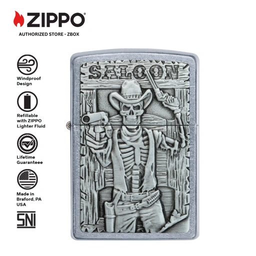 Image of ZIPPO® Saloon Skull - Street Chrome, Emblem Attached - 49298