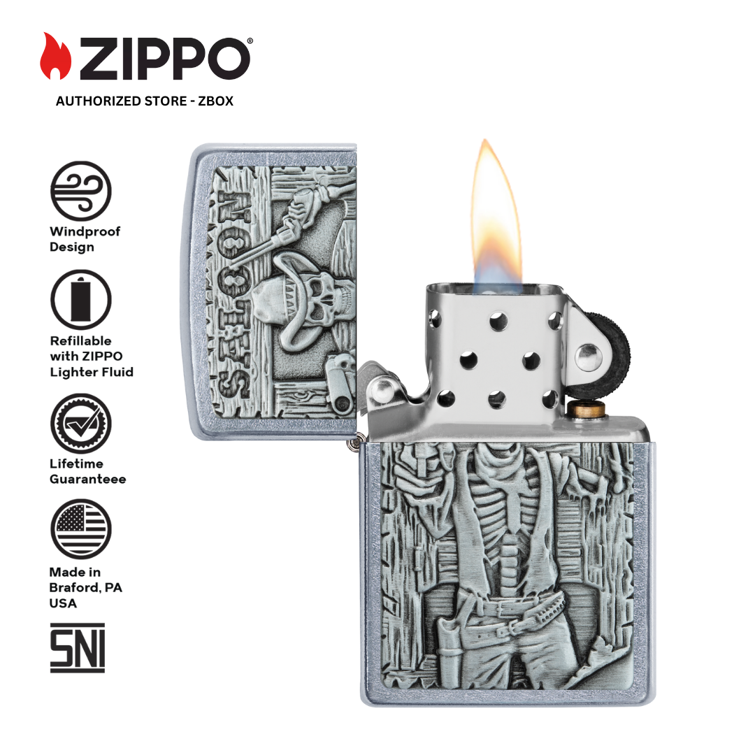49298 - ZIPPO® Saloon Skull - Street Chrome, Emblem Attached