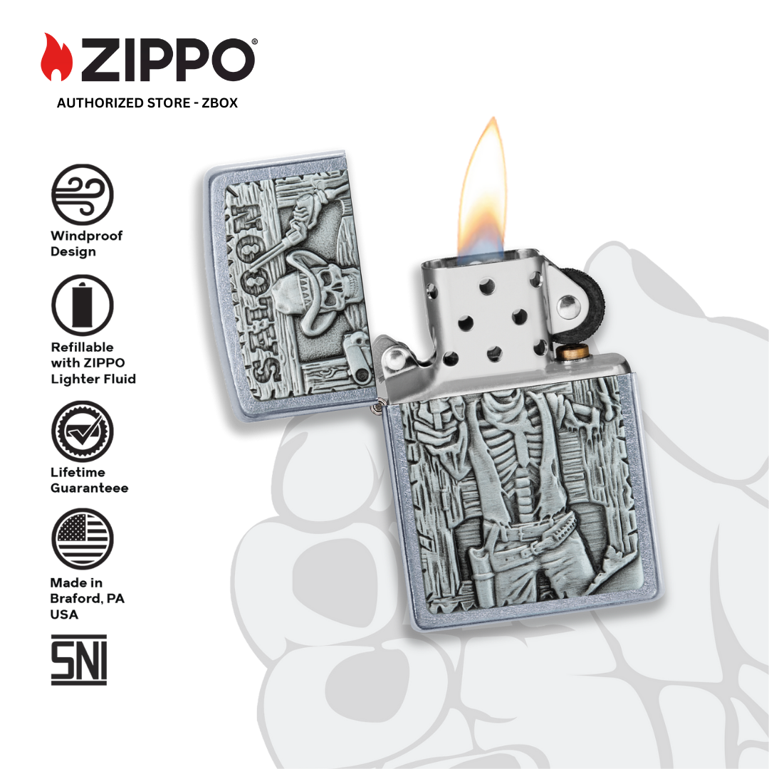 49298 - ZIPPO® Saloon Skull - Street Chrome, Emblem Attached