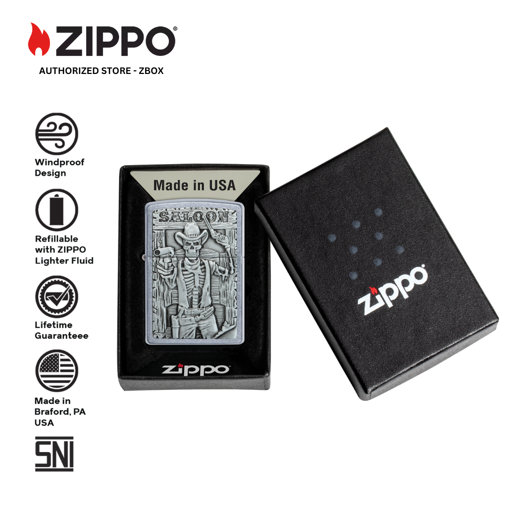 49298 - ZIPPO® Saloon Skull - Street Chrome, Emblem Attached